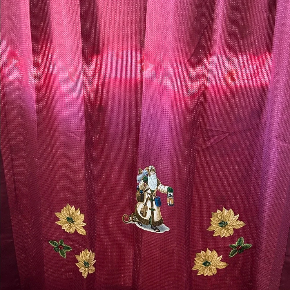 holiday shower curtain and 2 small towels Santa w/Floral appliqués handmade